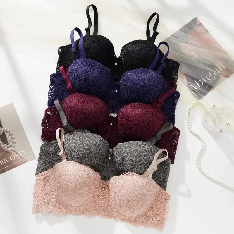 Lace Bra for Women Big Cup 1/2 Sexy Floral Underwire Underwear Ladies Push Up Thin Bra Half Cup 36-42C Black Gather Brassiere