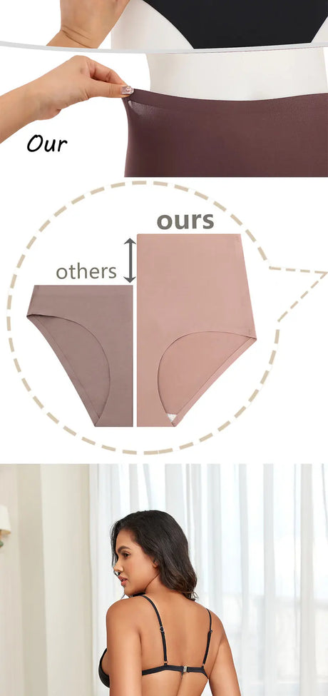 FINETOO 5Pcs Women's Panties Seamless Underwear Invisibles Briefs High Waist Full Coverage Breathable Moisture Wicking Underpant
