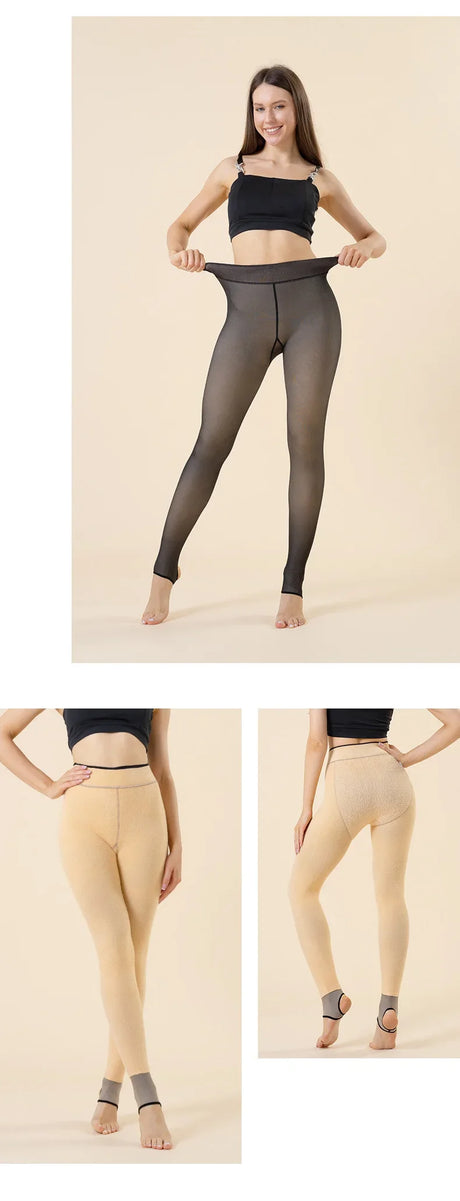 2PCS Plus Size Women's Fleece Warm Winter Tights Leggings Thick Fleece Panty Fake Translucent Pantyhose Thermal Stockings Woman