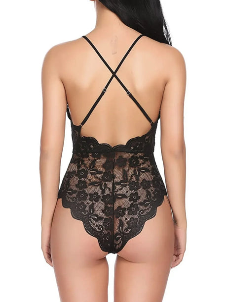 Sexy Plus Size Lingerie Suspenders Multi-color Dark V Transparent Lace Onesie Lace Bodysuit Porno Costume Sexy Women Open