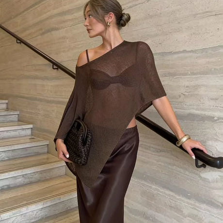 Casual Knit Top, Summer Beach Vacation Pool Party Sexy Sheer Cover-Up, Plain Fitted Design, Perfect for Relaxing and Stylish