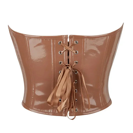 Black Shiny PVC Bustier Faux Leather Corset Crop Top Body Shaper Women Sexy Corselet Vest Plus Size