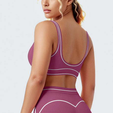 Women's Yoga Bra Vest Fitness Tank Running Workout Gym Top Push Up Padded Soft Slim Contrast Piping Racerback Sports Underwear
