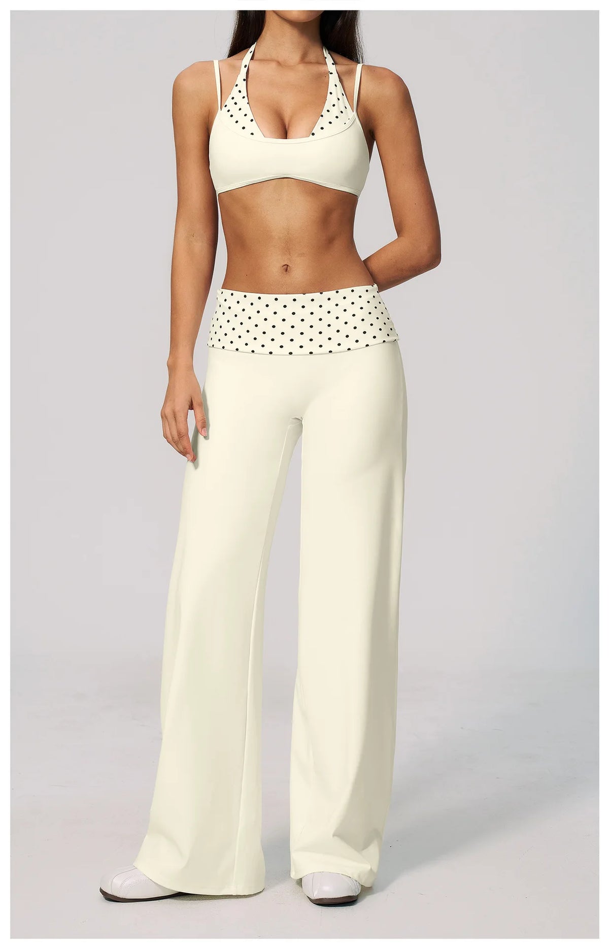 Fashion Polka Dot And Striped Wide Leg Pants For Women Fold Over Waist Bell-bottoms Flare Yoga Pants Push Up Workout Leggings