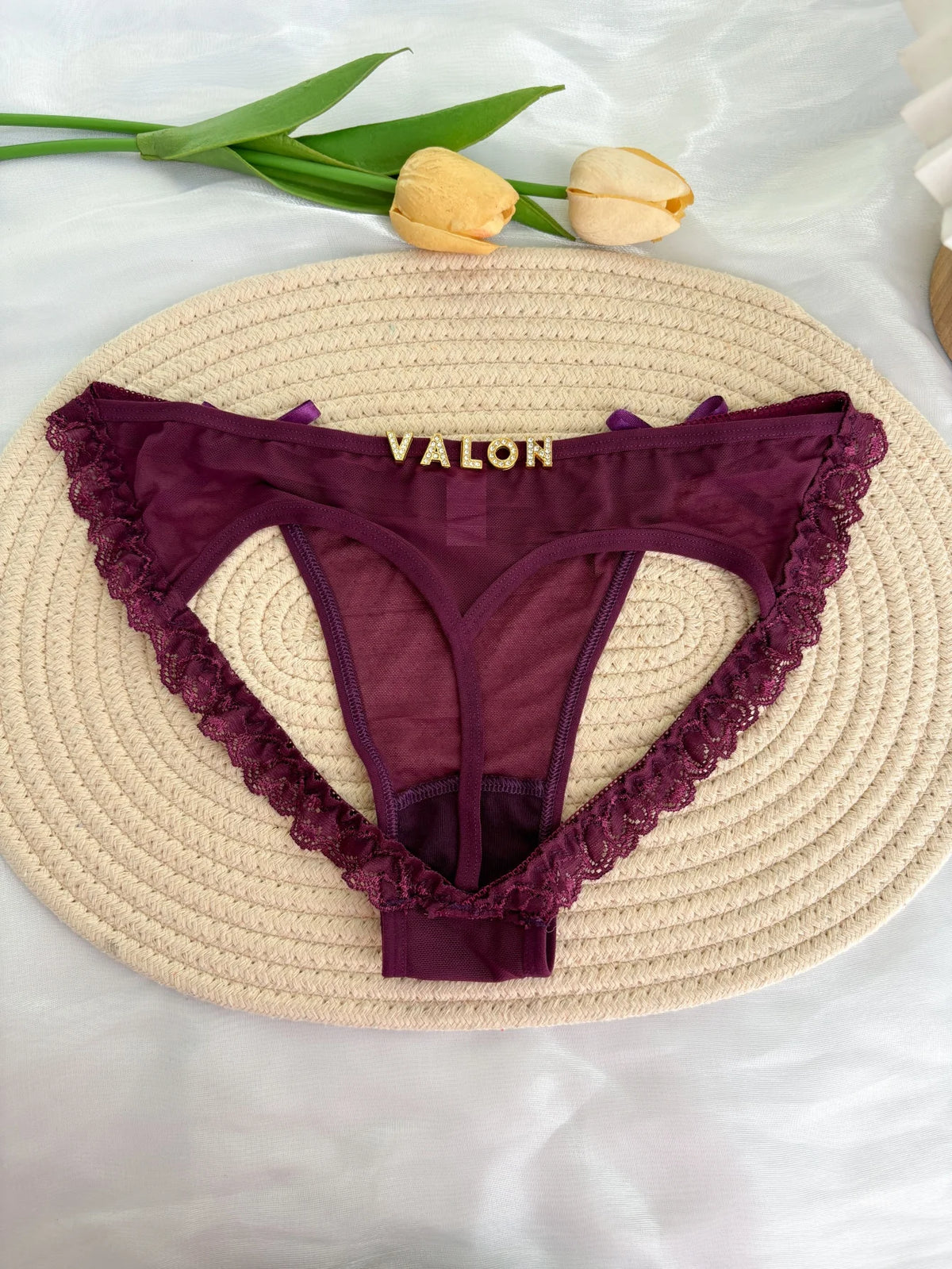Custom Rhinestone Letter Name Underpants Sexy Mesh Panties Low Rise Hollow Hip Briefs Personalized Gift Wife Lover Anniversary
