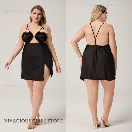 Women's Nightgown Chemise Sleepwear Sexy Lace Intimate Lingerie Backless Hollow Out Night Dress Underwear Oversize Homewear