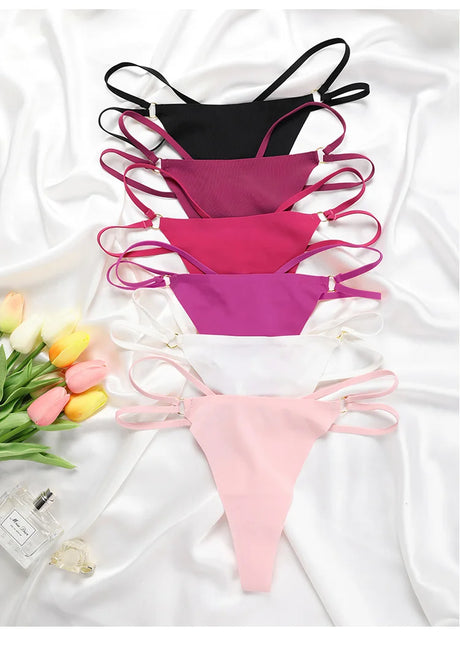Iron Ring Sexy Women G String Briefs Ice Silk Panties Girls Underwear Thong Underpants Seamless Lingerie Plus Size S-XL