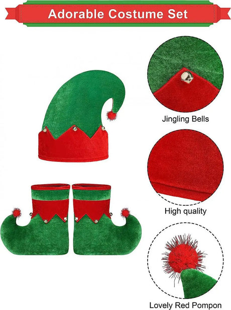 Adult Christmas Themed Elf Cosplay Costume Set Full Outfit with Long-Sleeve Green Dress for Holiday Parties Christmas Attire