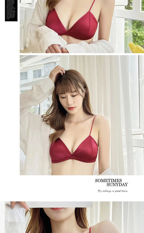 Women's French Style Bra Girl Wrapped Chest Adjustable Shoulder Strap Single Buckle Satin Sexy Tube Top Underwear Lingerie