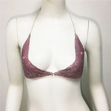 AKYZO Sensual Rhinestone Halter Bra Dazzling Shiny Back Clasp Chain Glamorous Rhinestone Decoration Designed for Women Perfect f