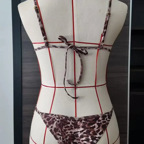 2025 Women's Leopard Print Triangle Strap-up Split Bikini Swimsuit Internet Celebrity Beach Seaside Sexy Bikini Swimsuit
