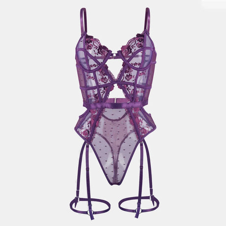 Toucheart Lace Sexy Skinny Babydoll Bodysuit Embroidery Erotic Private Adult Suit Solid Color Patchwork High Waisted Sexy Set
