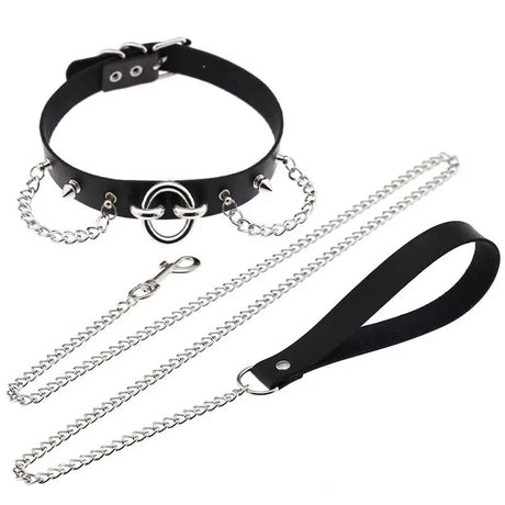 Leather Choker Heart Collar and Leash with Chains Bdsm Choker Submissive Collar for Female Fetishists BDSM Sex Leash Punk Goth
