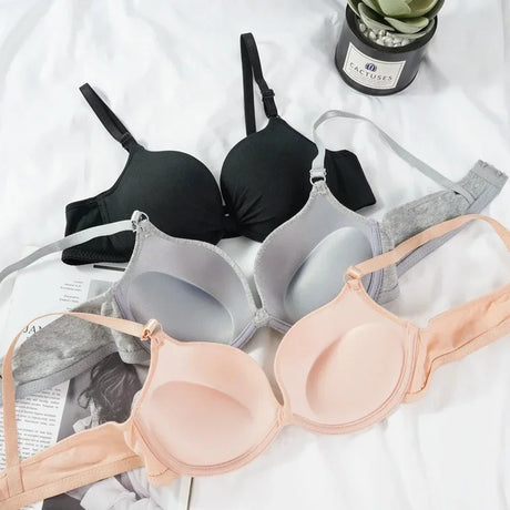 Sexy Women Cotton Gathered Bra Deep V Underwire Ladied Brassiere Push Up Lingerie Solid Bras Backless Intimate Underwear