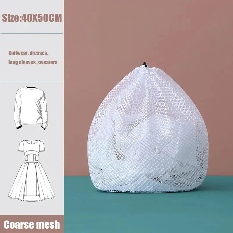 1Pc Drawstring Mesh Laundry Bags Fine/Coarse Mesh Washing Machine Travel Laundry Pouch Soft White Lingerie Storage Clothing Hot