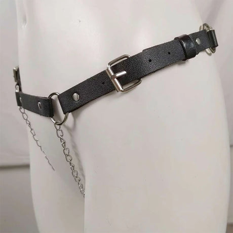 18 Leather Bondage Sleepwear Open Crotch Porn PU Garter Belt Lingerie Metal Chain Women Hot Babydoll Dress Strap Leg Sexy Briefs