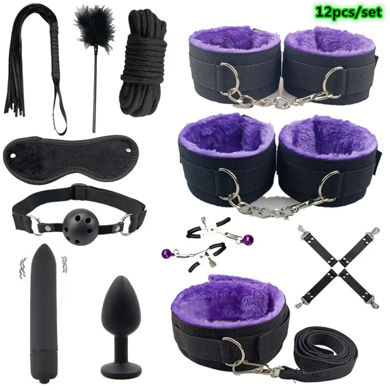 SM Sex Products BDSM Bondage Set Handcuffs Anal plug Tail Whip Gag Vibrat Adult Toys Exotic Accessories Sex Toys for Couples