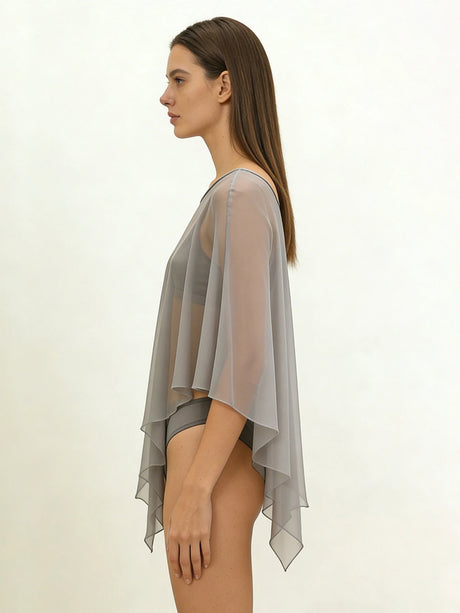 Sheer Poncho Top for Women Asymmetrical Mesh Shawl Wraps See Through Chiffon Capelet Evening Dress Wedding Cover Up