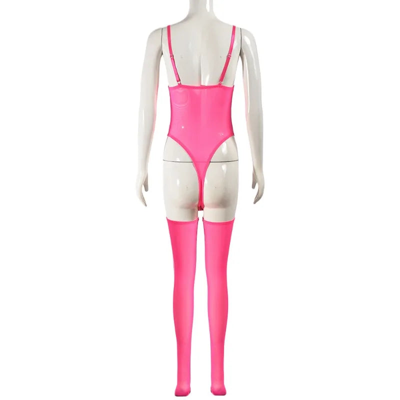 Toucheart Erotic Dress with Leg Socks Mesh See-through Patchwork Seductive Body Shaping Backless Women Intimate Hollow Dress Set