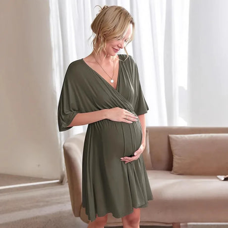 Ultra Soft Breathable Modal Maternity Sleep Dress, Nursing Breastfeeding Nightgown for Pregnant and Postpartum Women, free ship