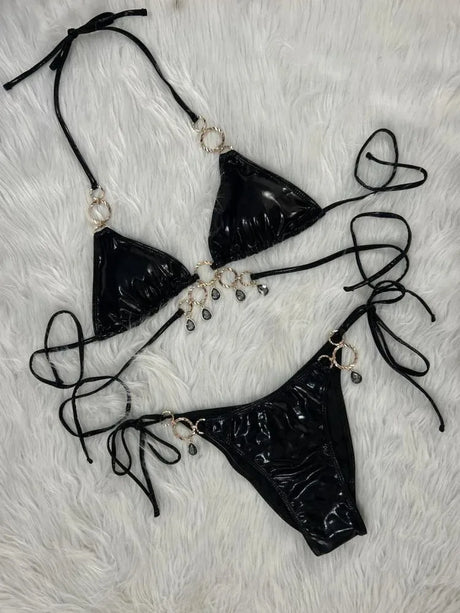 New 2026 Luxury Rhinestones String Bikinis Set Women Summer Beach 2 Piece Swimsuit Female Triangle Swinwears