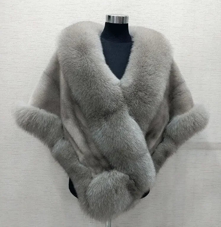 White Fur Shawl Women's Jacket Autumn Winter Faux Mink Fox Fur Dress Cheongsam Cloak Coats New 2026 Thicken Warm Short Outwear