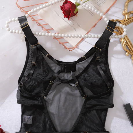 Sexy Lingerie Bodysuit Sheer Mesh Crotchless Romper Womens Shapewear Jumpsuit Romantic Nightwear See Through One Piece Teddy
