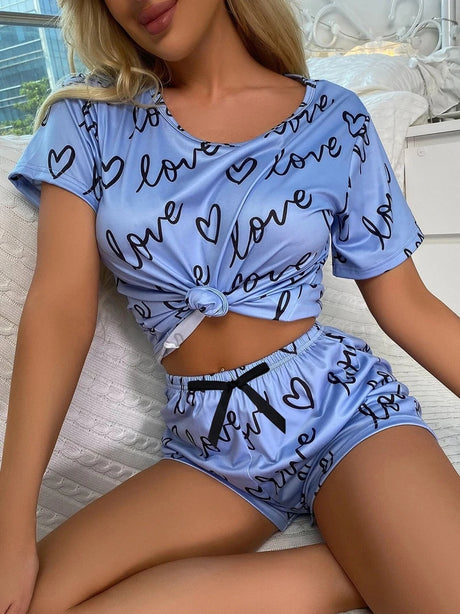Women's Sleepwear Cute Strawberry Print Pajama Pj Set Summer Short Sleeve Top & Shorts Loungewear Soft Comfortable Home Clothing