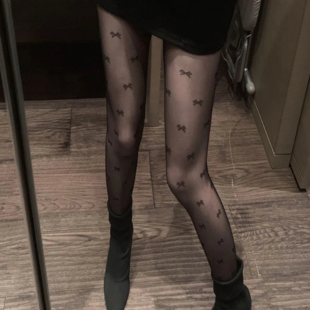 New Fashion Women Pantyhose Tights Sexy Stocking Bow Knot Tight for Ladies Black and White Thin Transparent Socks