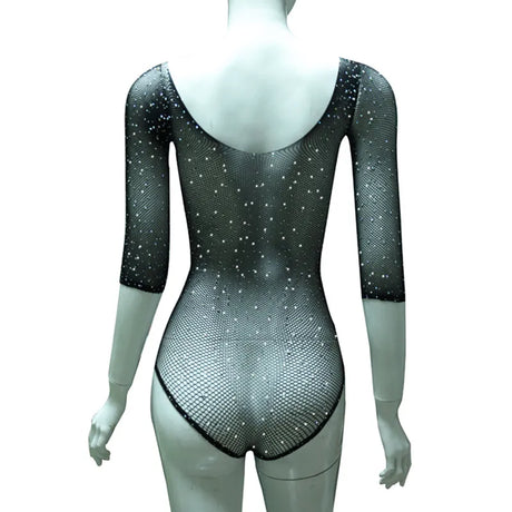 See-through Women's Underwear Fishnet Bodysuit Sparkle Rhinestone Mesh Tight Teddys Porn Sexy Lingerie Body Suit Erotic Costumes