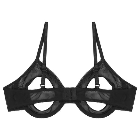 Women's Sheer Mesh Hollow Out Open Nipples Underwired Bra Tops Push Up Unlined Bralette Bra Sexy Brassiere Balconette Underwear