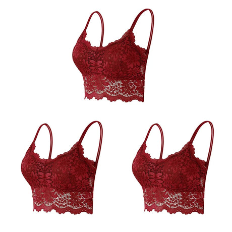 3PCS Women's Lace Bras Top Comfortable Bralette Solid Color Sexy Underwear Vest Female Hollow Out Wireless Lingerie Seamless Bra