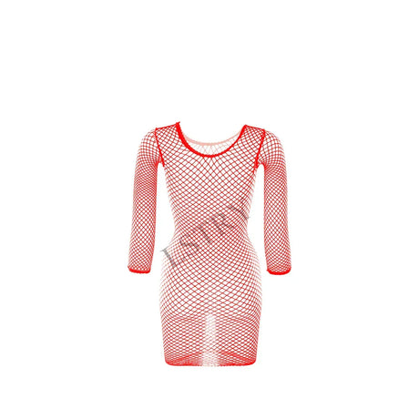 Sexy Fishnet Mesh Club Dress Summer Long Sleeve See Through Mini Dress Women Round Collar Ladies Dress Beach Plus Size Outfit