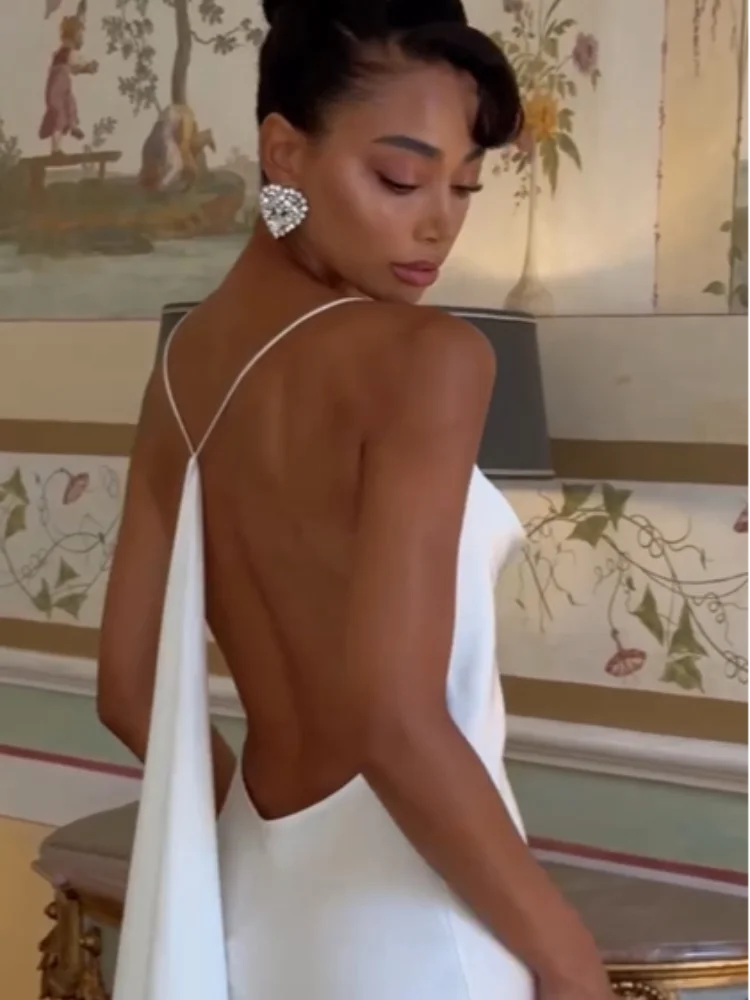Elegant Solid Women's Dress Side Split Backless V-Neck Hip Package Lady Long Dresses 2026 Summer Autumn Female Party Robe New