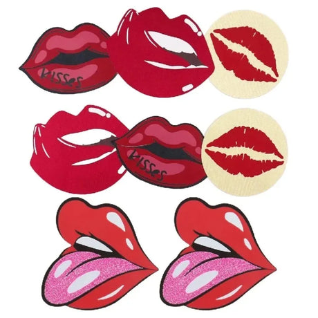 8pcs KISS Red Lip Print Shape Women Self-Adhesive Disposable Satin Nipple Cover Breast Pasties Stickers for Strapless Clothes