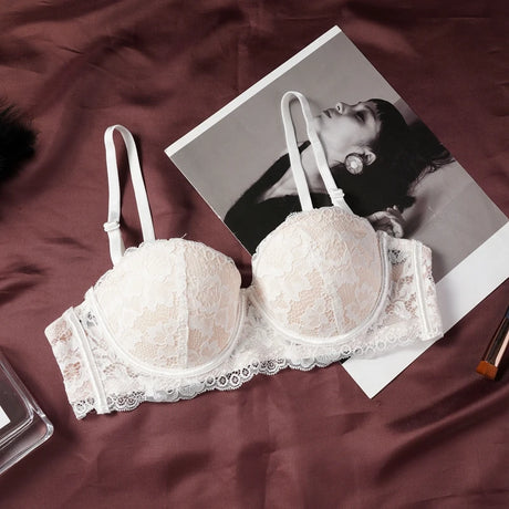 Sexy Ultra-thin Lace Bras Women's Push Up Summer Breathable Bra Hollow Out Gathered Underwear French Elegant Bow Underwire