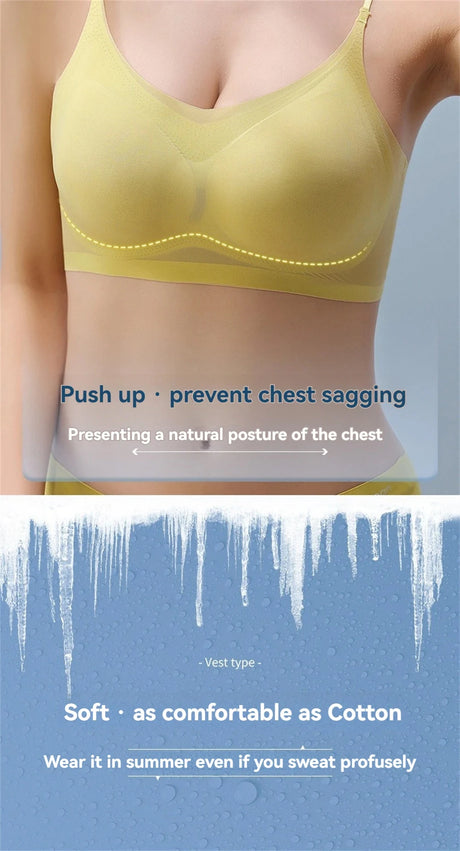 3PCS Ultra-Thin Breathable Ice Silk Top Bras Women's Bustier Underwear Seamless Back Halter Vest Wrap Wireless Bras Solid Color