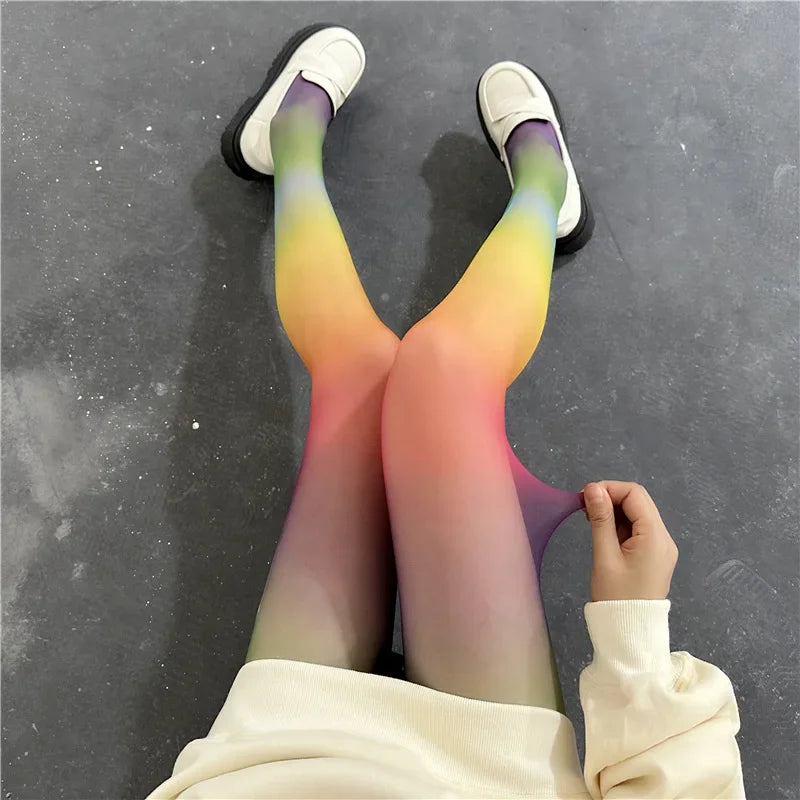 1 Pair Rainbow Gradient Tights Japanese Style Sweet Comfy Novelty Pantyhose Women's Stockings & Hosiery