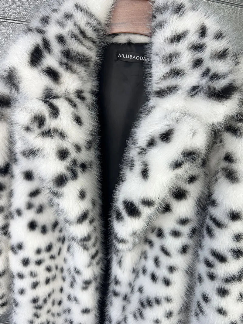 ZADORIN 130cm Long Thicken Lapel Cow Print White Brown Faux Fur Coat Woman Clothing Luxury Fluffy Jacket Winter Fur Coats Woman