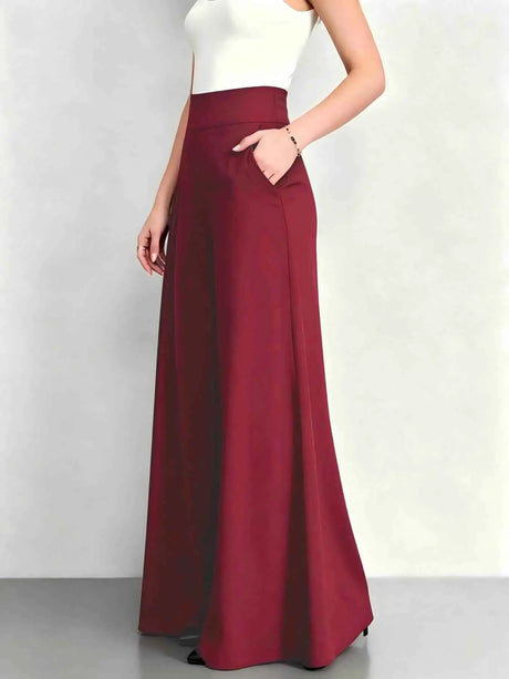 Elegant Women High Rise Pleated Palazzo Pants Solid Multi Color Loose Fit Flare Long Trousers Business Office Work Wear Wide Leg