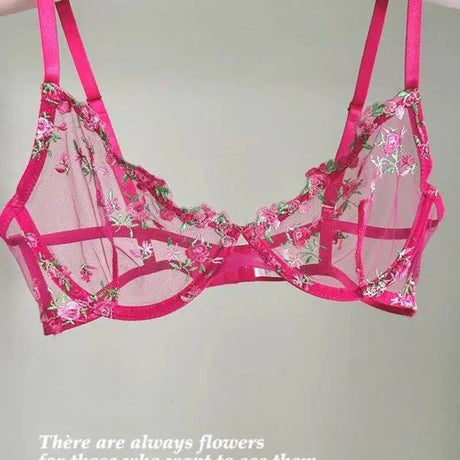 Sexy Sheer Lace Flower Embroidery Underwire Bra for Women, Large Breast Minimizer Anti‑Sagging Comfort Everyday Wear YEMOMO S‑XL