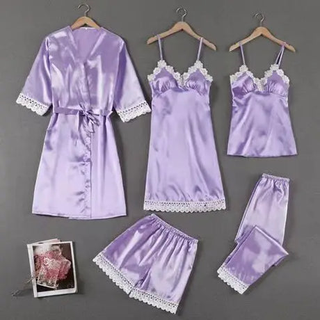 Sleepwear Sleep Suit Sexy Womens Lace Pajamas Sets V-Neck Satin Pijamas Intimate Lingerie Spring Nightwear Home Wear PJS