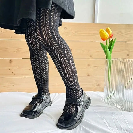 Lolita Girls Vertical Stripe Lace Mesh Pantyhose Cozy Wear Resistant Elastic Knit Elegant Sweet Princess Leggings