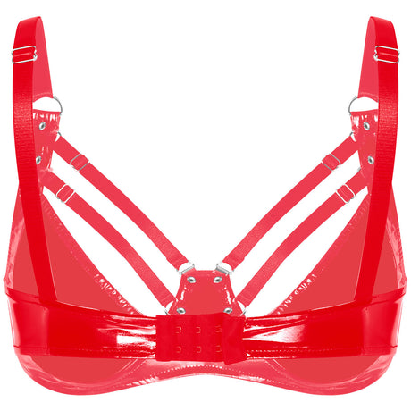 Womens Lingerie Fashion Wetlook Faux Leather Bra Sexy Wire-free No Pad Bra Top Brassiere Raves Pole Dances Costume Clubwear