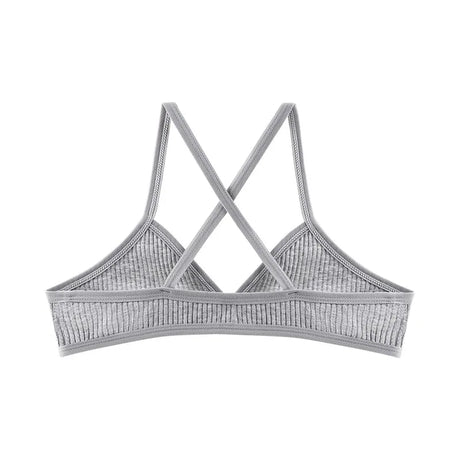 2Pcs/Set Ribbed Cross Back Triangle Bralette Set Women Spaghetti Strap Breathable Daily Bra Wireless Casual Daily Lingerie S-L
