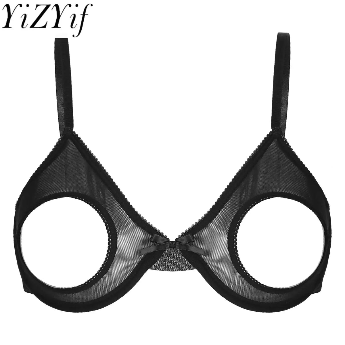 Women's Sheer Mesh Hollow Out Open Nipples Underwired Bra Tops Push Up Unlined Bralette Bra Sexy Brassiere Balconette Underwear