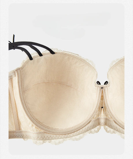 Half Cup Hot Bra Gathered Bowknot Brassiere Thin Large Size Push Up Lace Tube Top Lace Big Chest Revealing Small Lace Bra 9013A