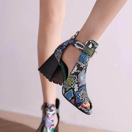 Summer Women's Fashion Peep Toe Thick Heel Sandals High-heeled Shoes for Woman Denim Leopard Print Sandalias de Mujer WSH5343