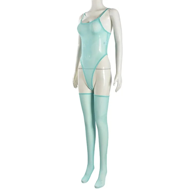 Toucheart Erotic Dress with Leg Socks Mesh See-through Patchwork Seductive Body Shaping Backless Women Intimate Hollow Dress Set