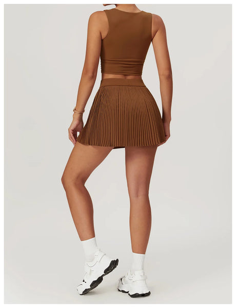 2-Piece Yoga Tennis Skirt Set Gym Outdoor Bra Crop Top High Waist Fitness Skirt Suit Women's Golf Dance Badminton Sport Shorts